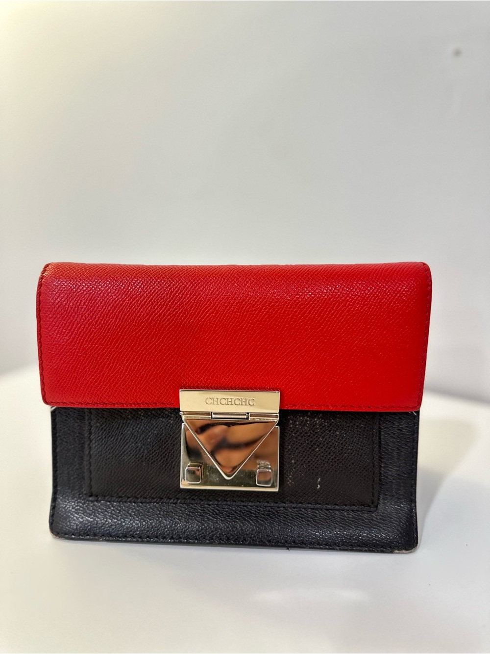 Carolina Herrera Red and Black Leather Wallet with Gold Lock